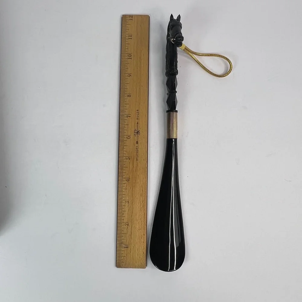 VTG Brush & Shoehorn Set Equestrian Horse Head Made in Japan Elegant Black Gold